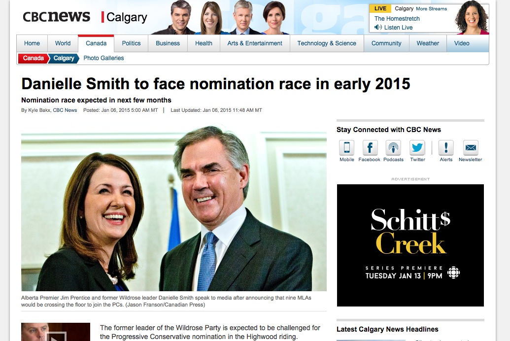 Screenshot of CBC Calgary news page