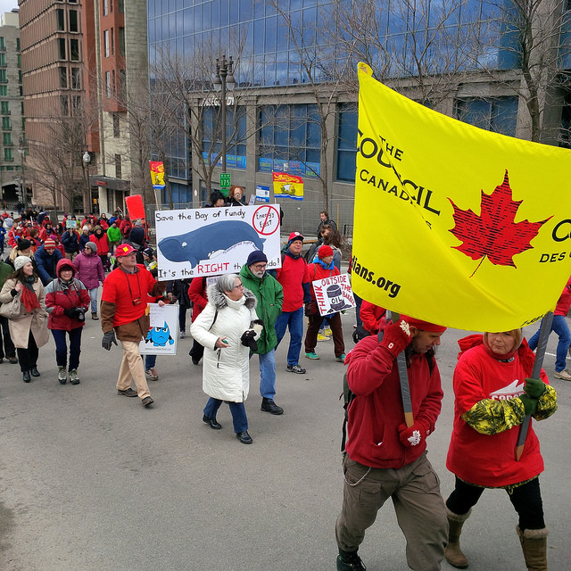 Council of Canadians chapters marched in Quebec City on April 11 to demand clima