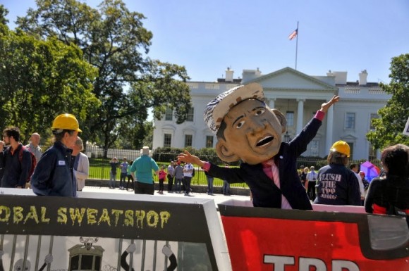 Allies protest the TPP and fast-track authority outside the White House. Photo b