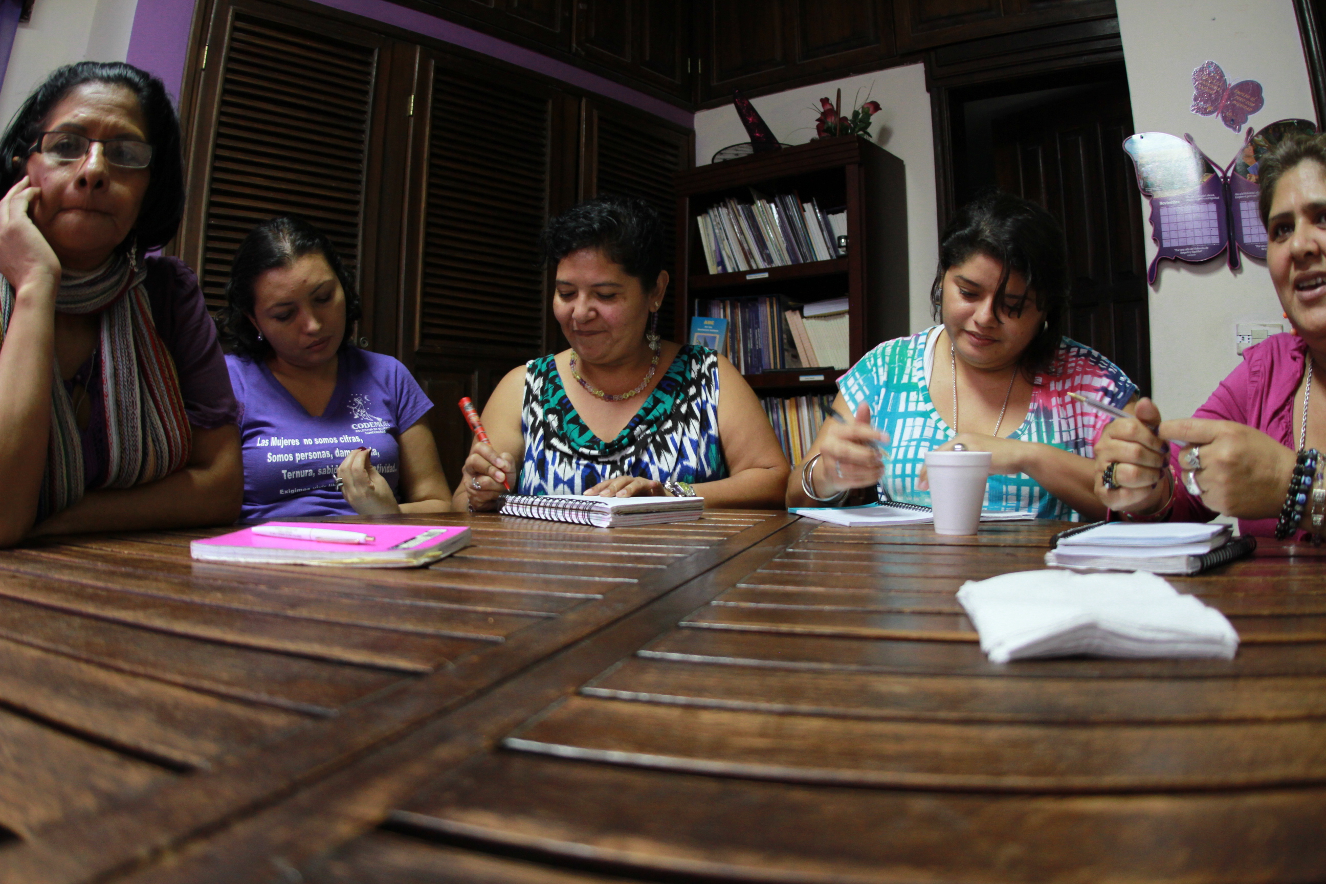 Reyna (centre) in a meeting with CODEMUH coordinators / Photo taken by Julían Ar