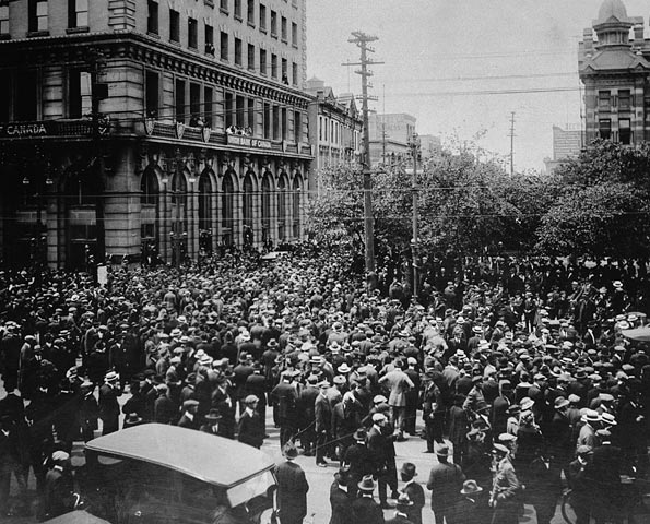 Photo: Crowd gathered outside old City Hall, during the Winnipeg General Strike.