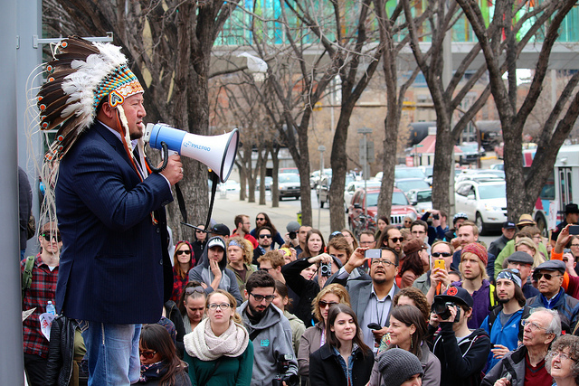 Manitoba Grand Chief Derek Nepinak addresses a crowd in March 2015