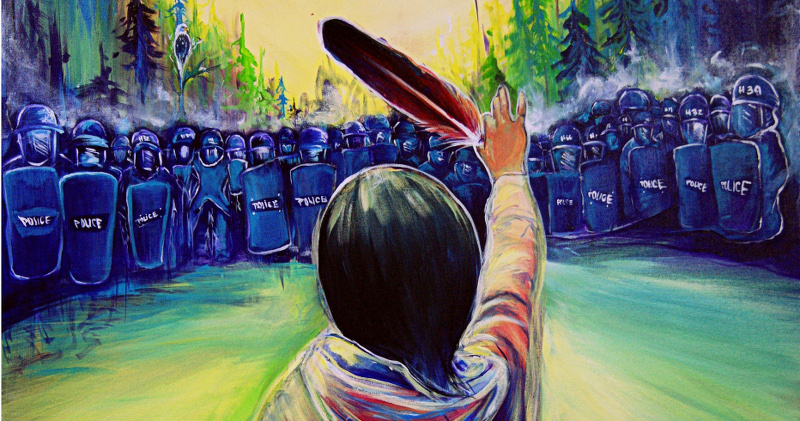 Artwork: Fanny Aïshaa. Original photography of Amanda Polshies (Elsipogtog): Oss