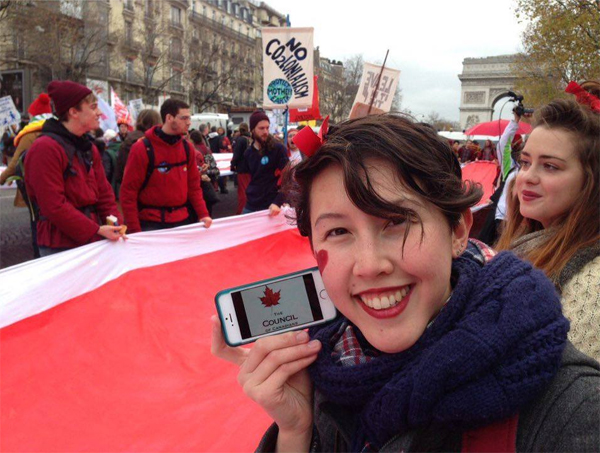 Diane Connors at the D12 march held as the Paris Climate Summit ended.