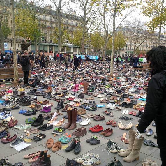 Shoes protesting in the Place de la République, when Parisians could not protest