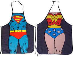 Two aprons -- Superman and Wonder Woman