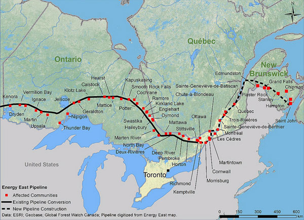 Council of Canadians Map of Energy East Pipeline