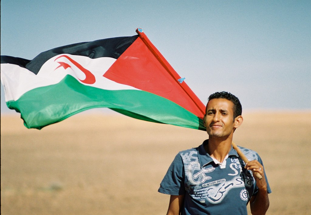 Unnamed man with Sahrawi national flag