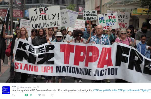 Photos: Twitter photos of yesterday's protests against the TPP in Auckland.