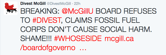 Screenshot: Divest McGill twitter