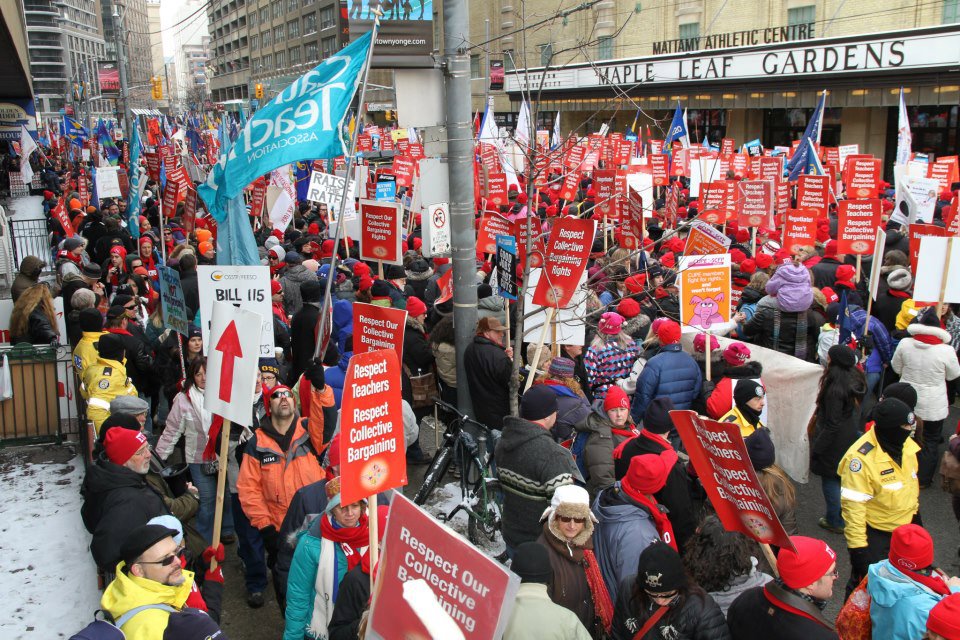 Teachers protesting Bill 115 in downtown Toronto in 2012
