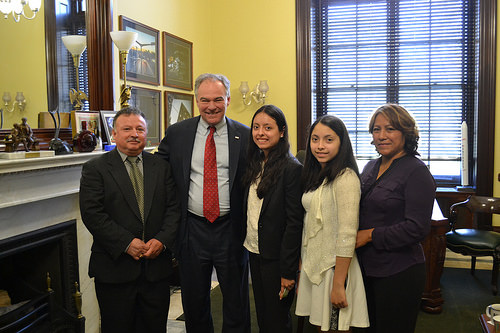 Tim Kaine meets with Bolivian family