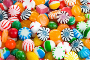 Jumbles of colourful hard candy