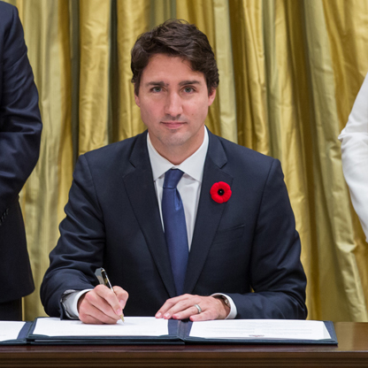 Justin Trudeau at his swearing-in ceremony on Nov. 4, 2015. PMO Photo by Adam Sc