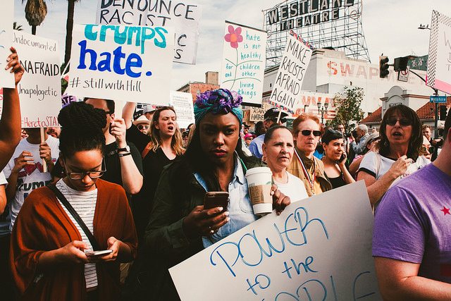 Anti-Trump protest in Los Angeles, California. Flickr/Ken Shin