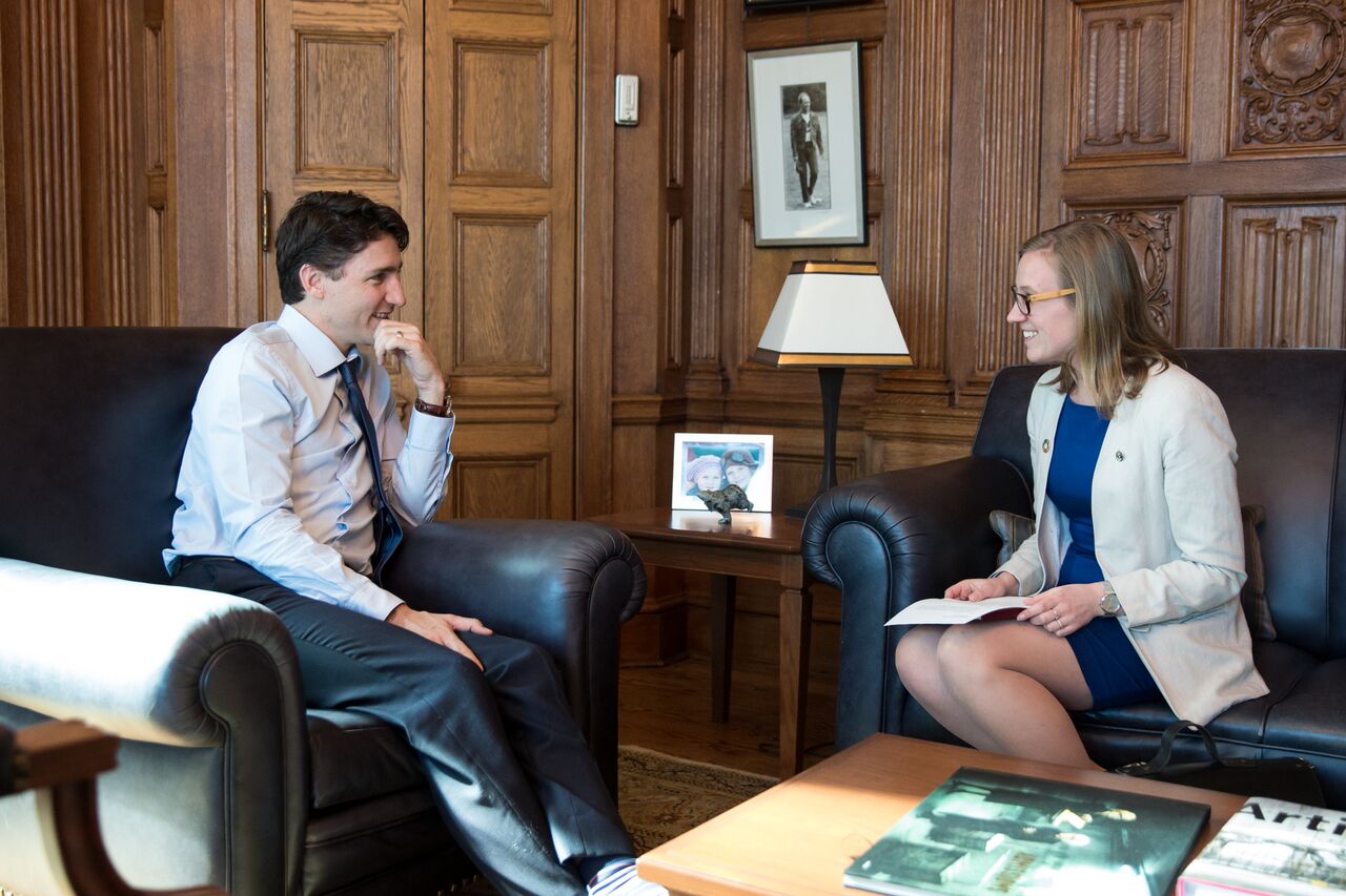 New minister for democratic reforms Karina Gould and PM Trudeau