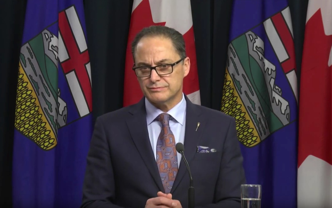 Alberta Finance Minister Joe Ceci at Friday's newser (Screenshot of GoA video)