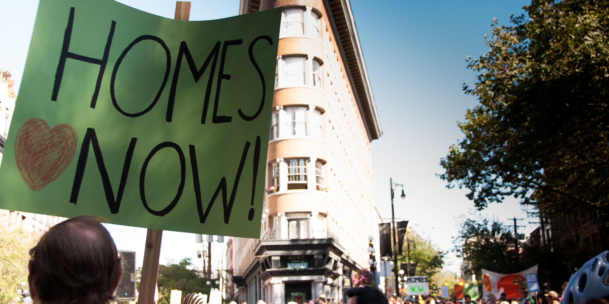 "Housing Now" sign at Annual Women's Housing March