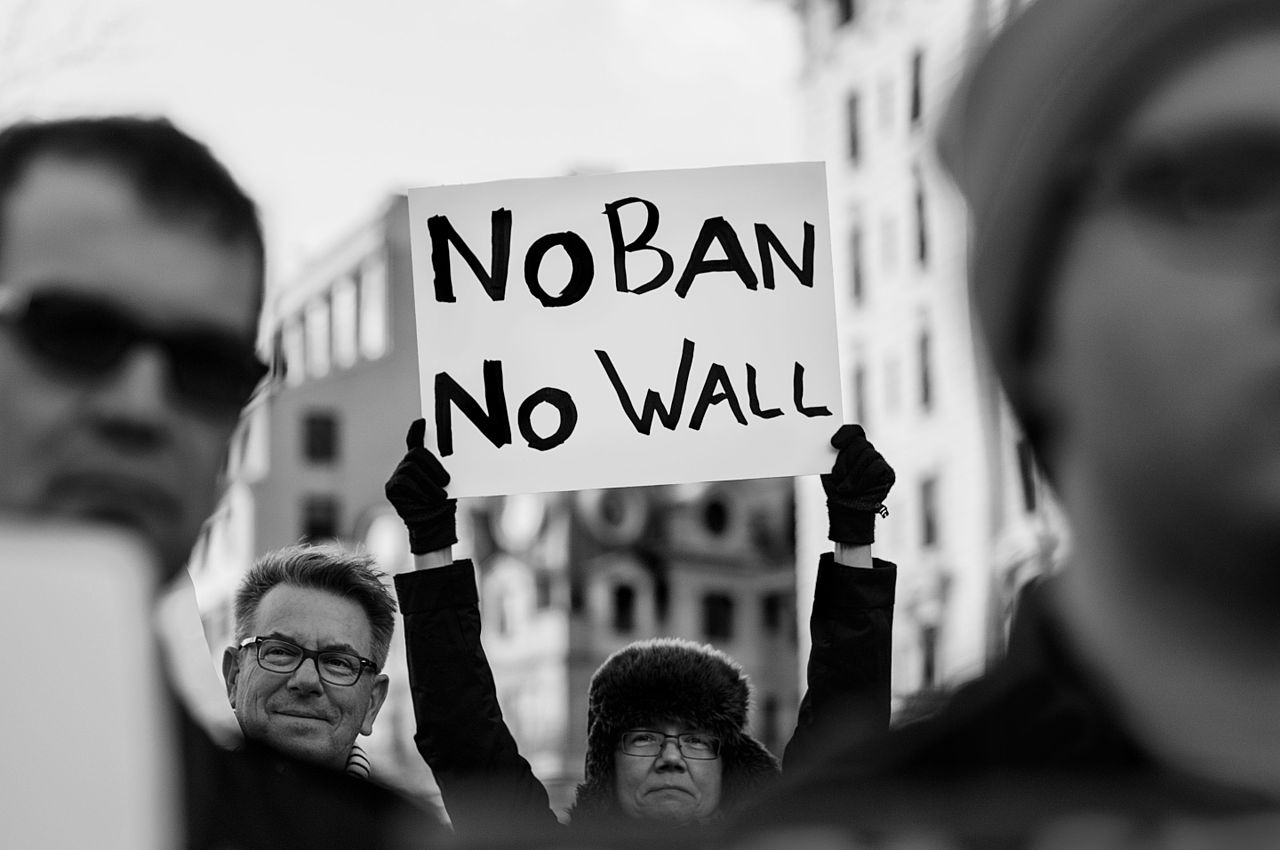 No_Ban_No_Wall,_Thursday_evening_rally_against_Trump's_-Muslim_Ban-_policies_sponsored_by_Freedom_Muslim_American_Women's_Policy_(32422204961)