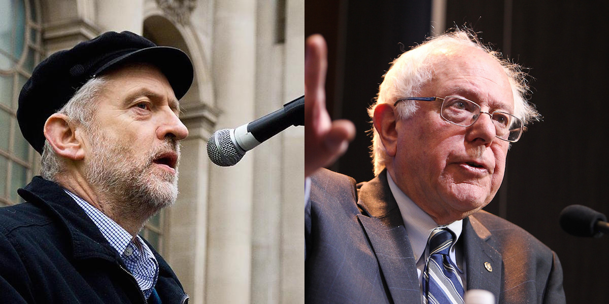 Jeremy Corbyn and Bernie Sanders. Images: Flicker/Chris Beckett​ and Brookings Institution