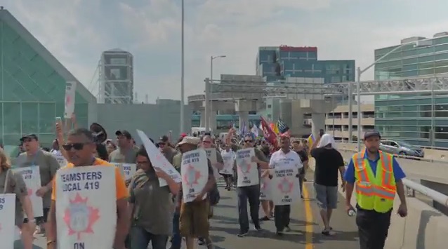 Screenshot of striking workers