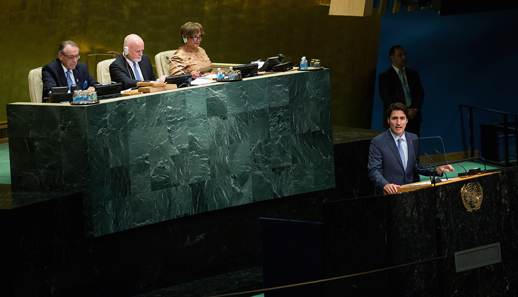 Prime Minister Justin Trudeau at the UN General Assembly in New York. Photo: Adam Scotti/PMO