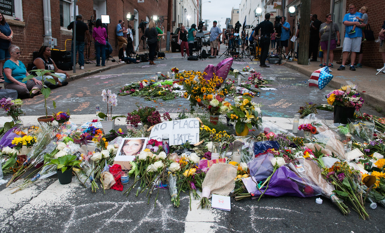 Memorial for Heather Heyer in downtown Charlottesville. Photo: Bob Mical/flickr