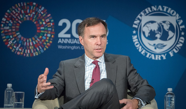 Finance minister Bill Morneau at an IMF event. If Prime Minister Trudeau is looking for allies in taxing wealth and high income he just got a major boost from a highly unusual source: the International Monetary Fund. Photo by IMF/Flickr