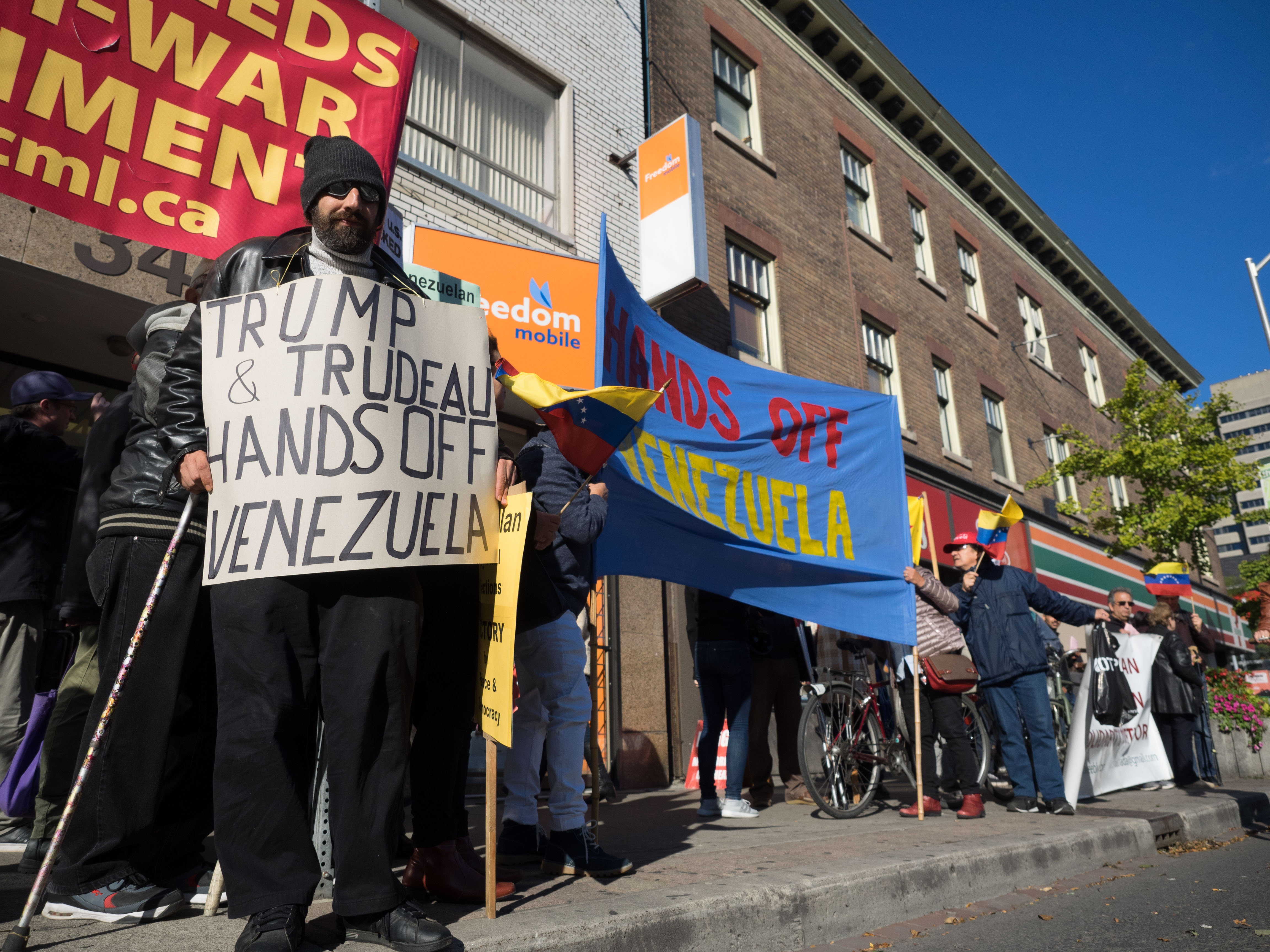 Demonstrators outside Foreign Affairs Minister Chrystia Freeland’s constituency office in Toronto. Image: José Luis Granados Ceja​