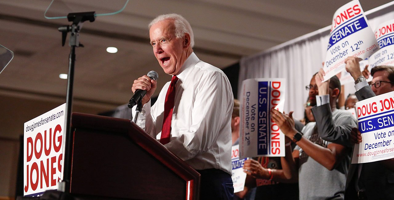 Joe Biden speaks of Doug Jones chasing the KKK to the gates of hell. Photo: Doug Jones for Senate Committee​