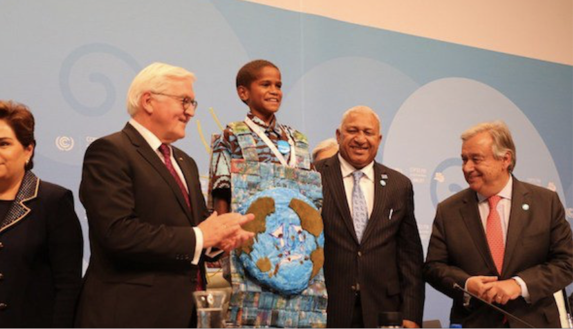 Photo: Twelve-year-old Timoci Naulusala of Fiji gave an impassioned speech to delegates at COP 23. Photo: @COP23/Twitter