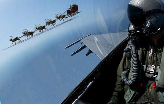 Santa's sleigh outside a military jet. Photo: NORAD Tracks Santa