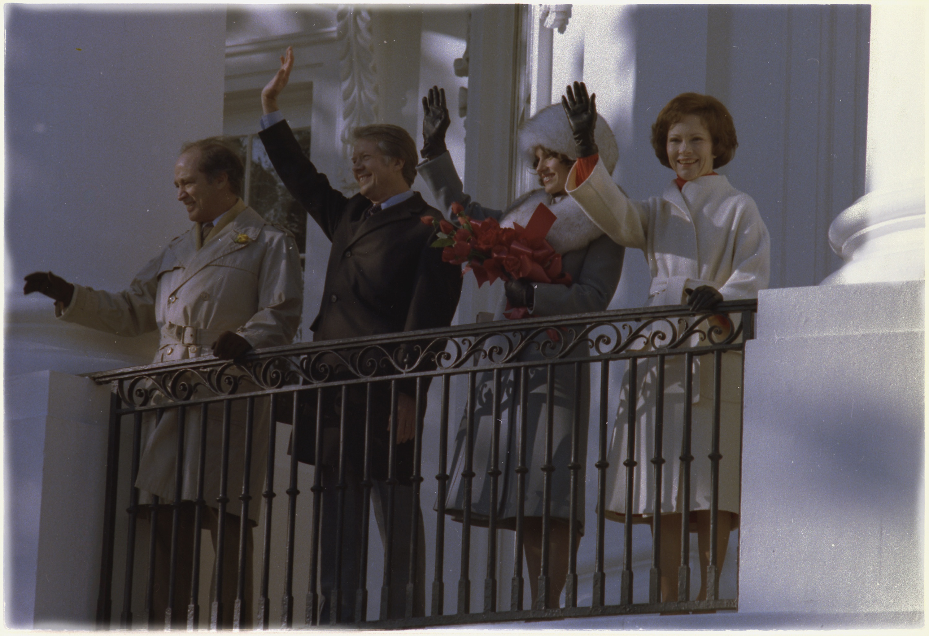 More details Prime Minister Pierre Trudeau of Canada, Jimmy Carter, Margaret Trudeau and Rosalynn Carter at State Visit arrival. Photo: U.S. National Archives and Records Administration