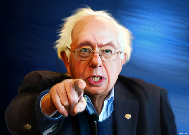 Illustration of Bernie Sanders pointing his finger. Image: Donkey Hotey/flickr