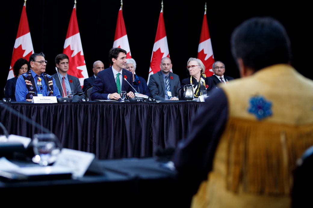 Prime Minister Justin Trudeau takes part in the Canada - Modern Treaty and Self-Governing First Nations Forum. Photo: Adam Scotti/PMO