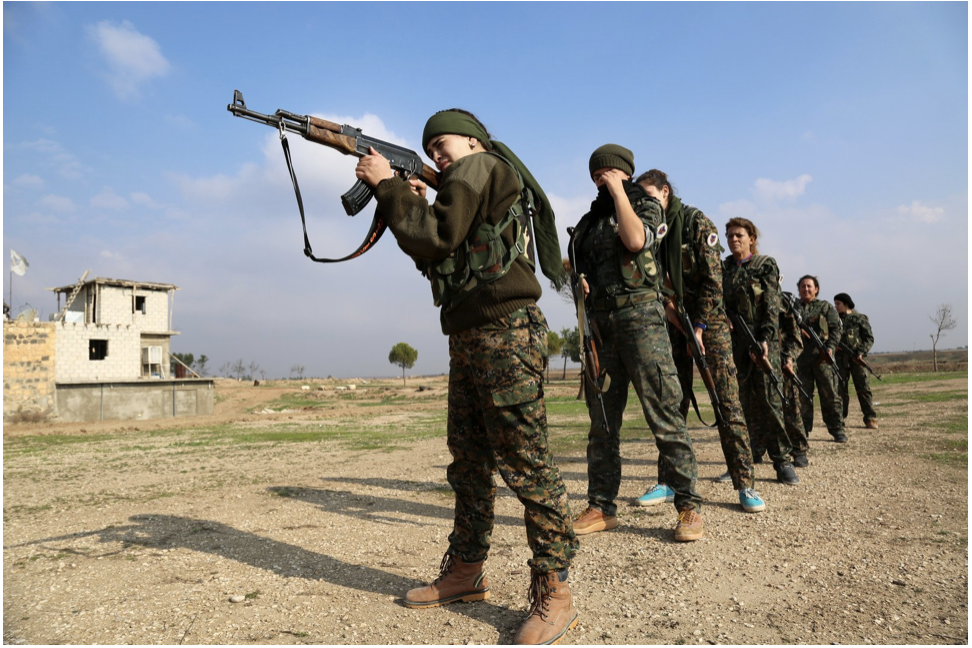 Female combatants from the Syriac Military Council (MFS) in one of their bases in Jazeera Region of Rojava, northern Syria. Photo: Delil Souleiman/Syriac Military Council