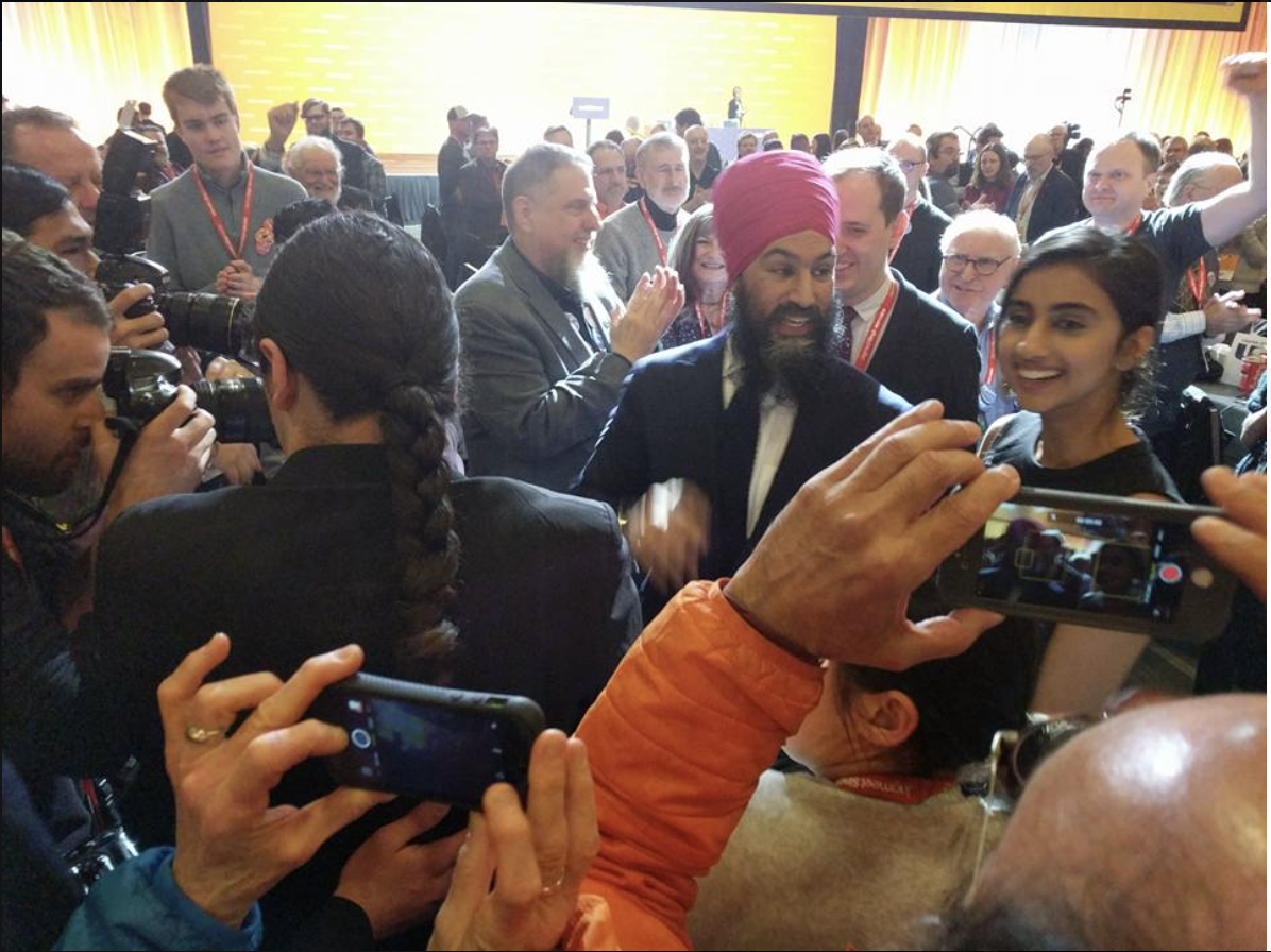 NDP leader Jagmeet Singh met supporters following his address to the party's convention on Ottawa on Saturday, Feb. 17. Photo: Michelle Langlois