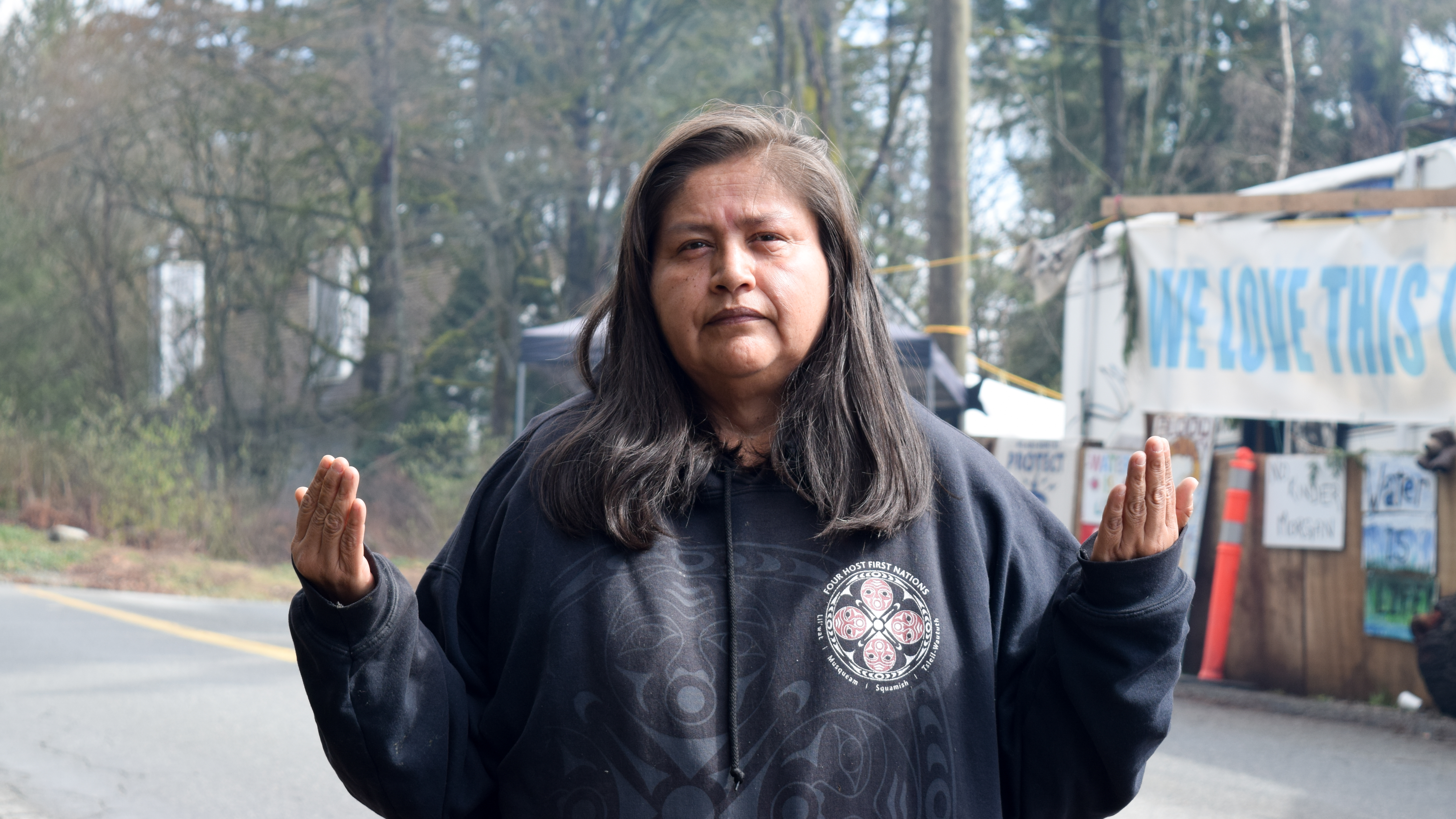 Squamish Nation member Clarissa Antone at Camp Cloud at the Kinder Morgan protest site. Photo: Megan Devlin