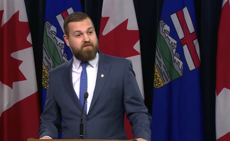 Independent MLA Derek Fildebrandt (Photo: Screenshot of CBC’s broadcast of the news conference.)