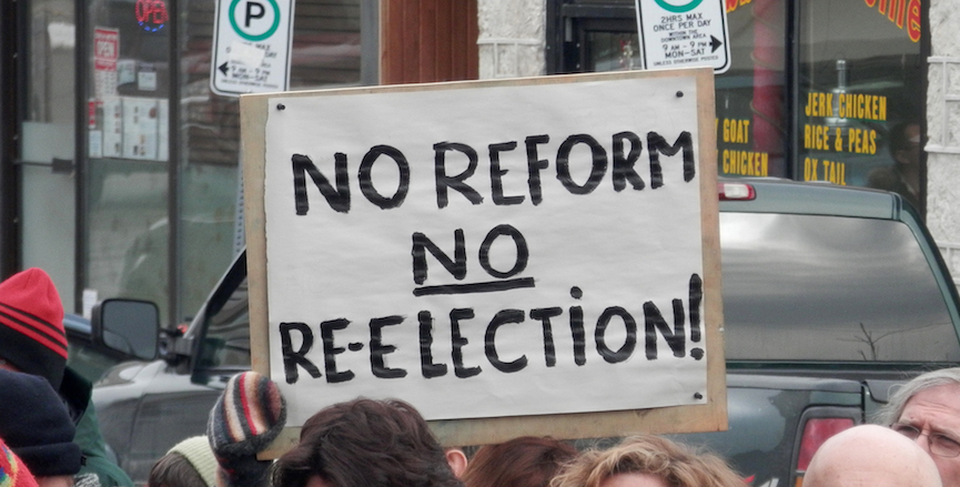 Electoral reform rally in Guelph, 2017. Image: Ryan Hodnett/Flickr