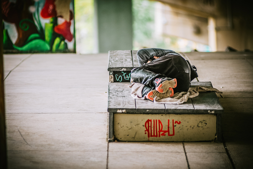 Person sleeping in underpass of Gardiner Expressway. Photo: Viv Lynch/Flickr