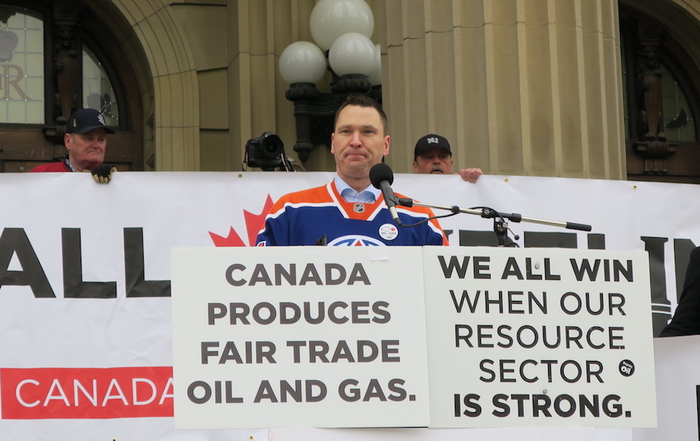 Alberta Trade Minister Deron Bilous at the Rally4Resources Rally (Photo: David J. Climenhaga)