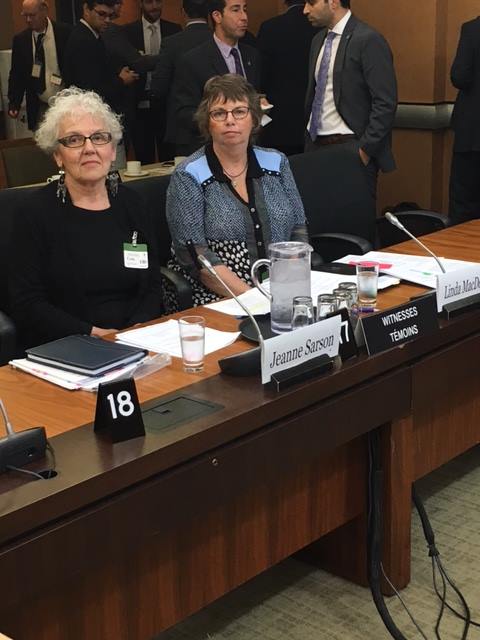 Linda MacDonald and Jeanne Sarson present brief to UN. Image: Bill Casey, Member of Parliament for Cumberland—Colchester, Nova Scotia