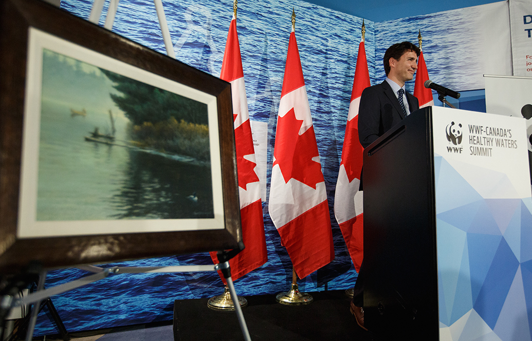 Prime Minister Justin Trudeau attends WWF-Canada’s Healthy Waters Summit reception at the Canadian Museum of Nature in Ottawa. Photo: Adam Scotti/PMO