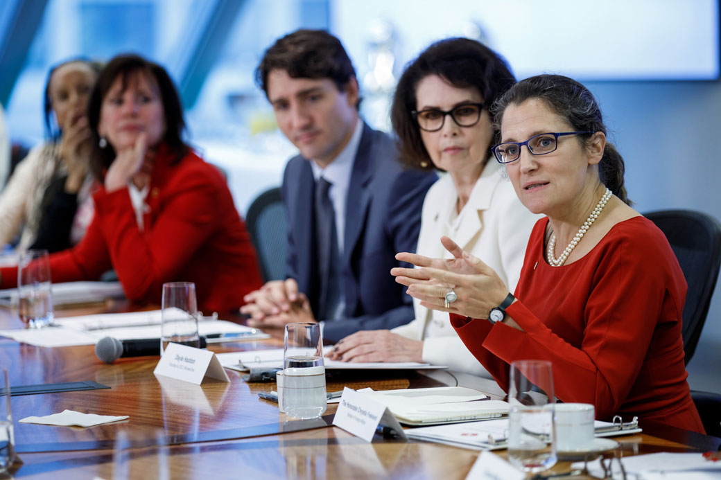 Prime Minister Justin Trudeau takes part in a Women One roundtable discussion in Washington. PMO Photo by Adam Scotti