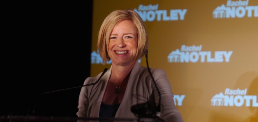 Rachel Notley moments after her election victory was announced on May 5, 2015.