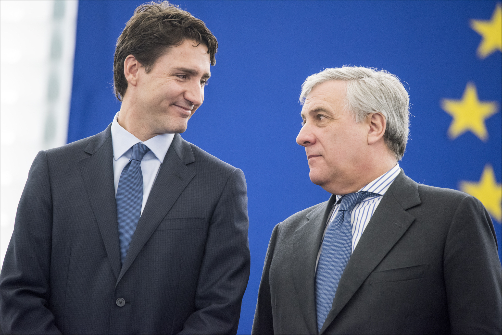 Canadian Prime Minister Justin Trudeau, with European Parliament President Antonio Tajani, addressed MEPs in Strasbourg on Thursday 16 February, 2017, one day after the the European Parliament approved the EU-Canada trade agreement (CETA). Photo: European Parliament