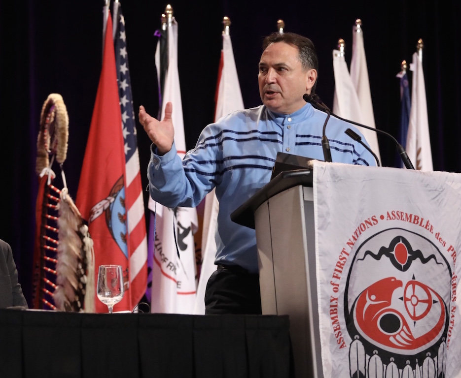 Perry Bellegarde at podium. Photo: Andrew Scheer/Flickr