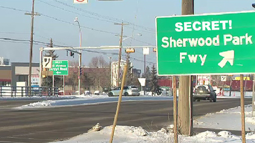 Entrance to the Sherwood Park Freeway (Photo: Found on the Internet, unattributed; modifications by the author).