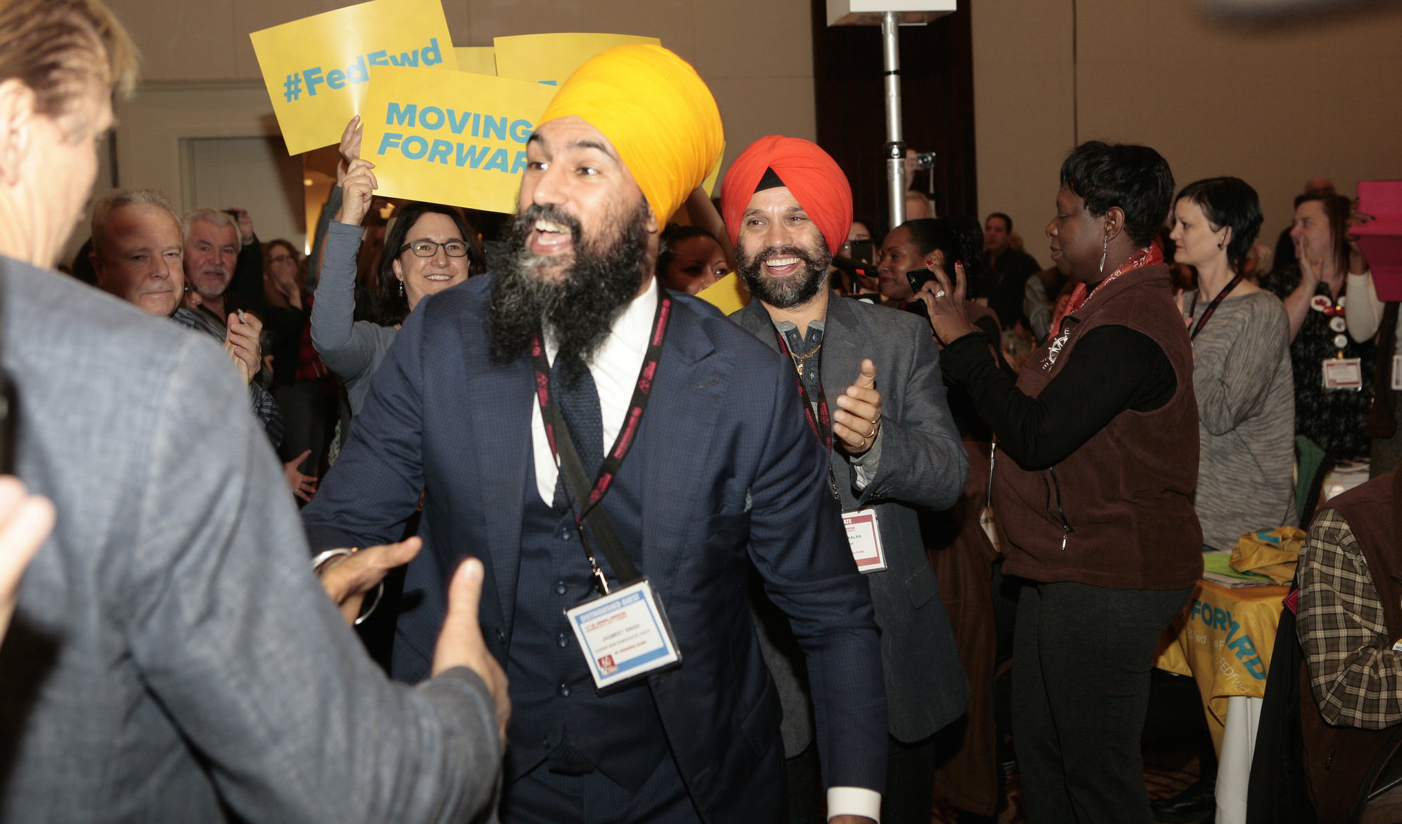 Jagmeet Singh shakes hands at 2017 OFL Convention. Photo: OFL Communications Department/Flickr